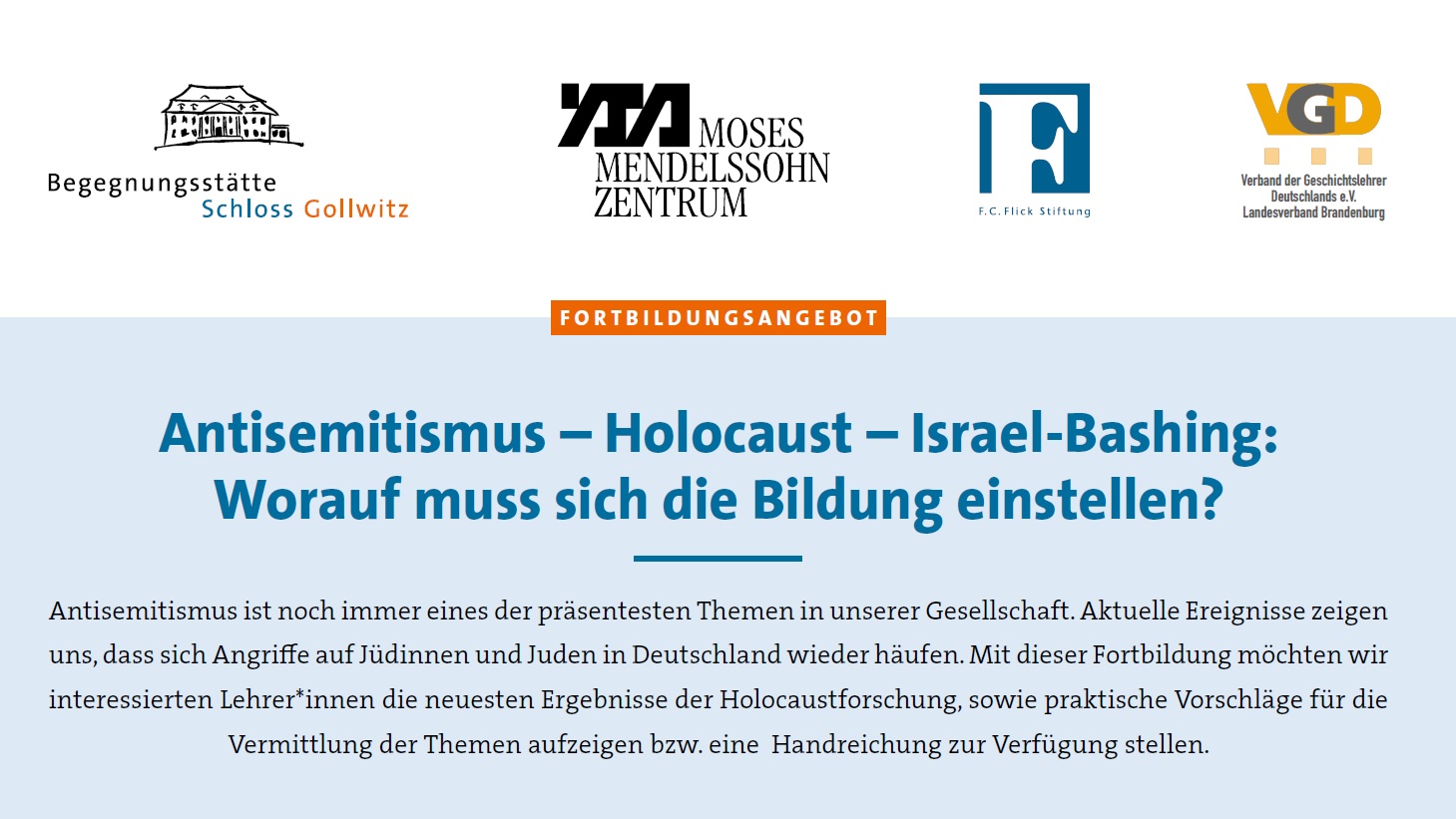 LehrerInnenfortbildung zum Thema Antisemitismus auf Schloss Gollwitz